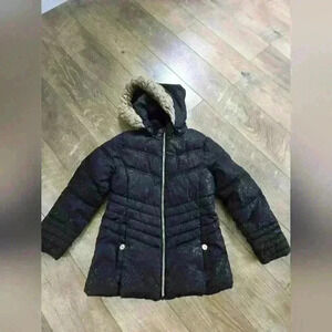 MICHAEL KORS girls  7/8 black and gold winter hooded jacket